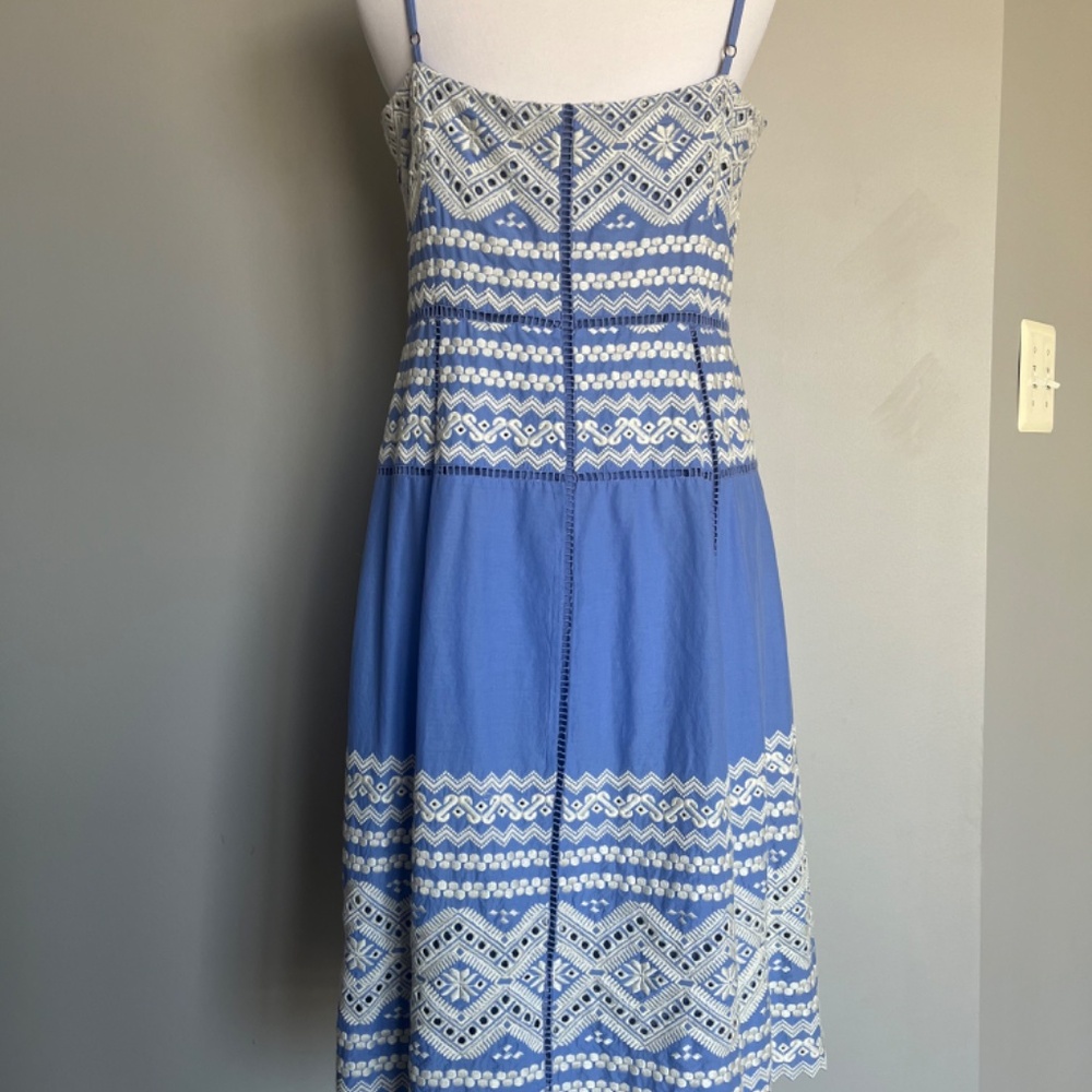 Tory Burch Blue 'Tiara' Embroidered Cotton A-Line Tank Sleeveless Casual Dress - Picture 7 of 15